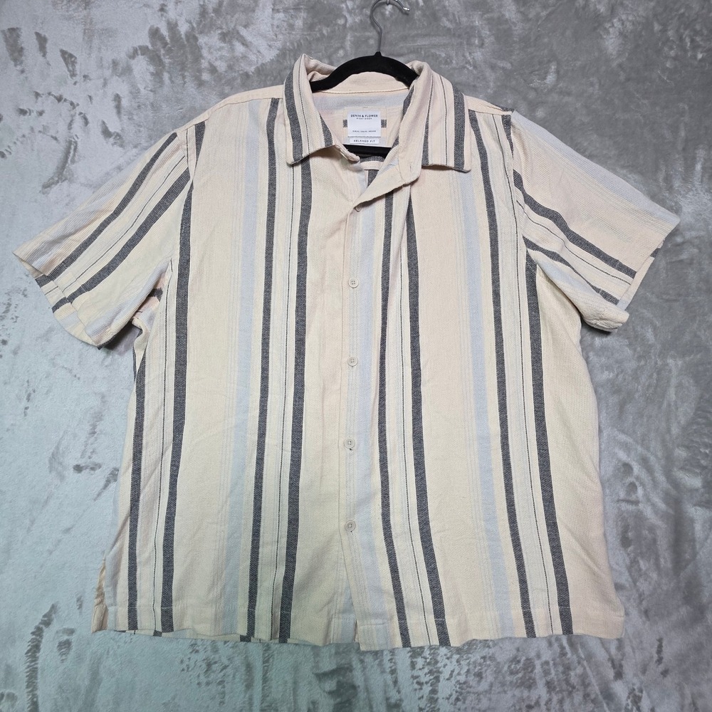 Denim & Flower Ricky Singh Mens XL Relaxed Fit Striped Short Sleeve Button Down